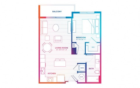 Floor plan for 1 bed, 1 bath, 700 sqft